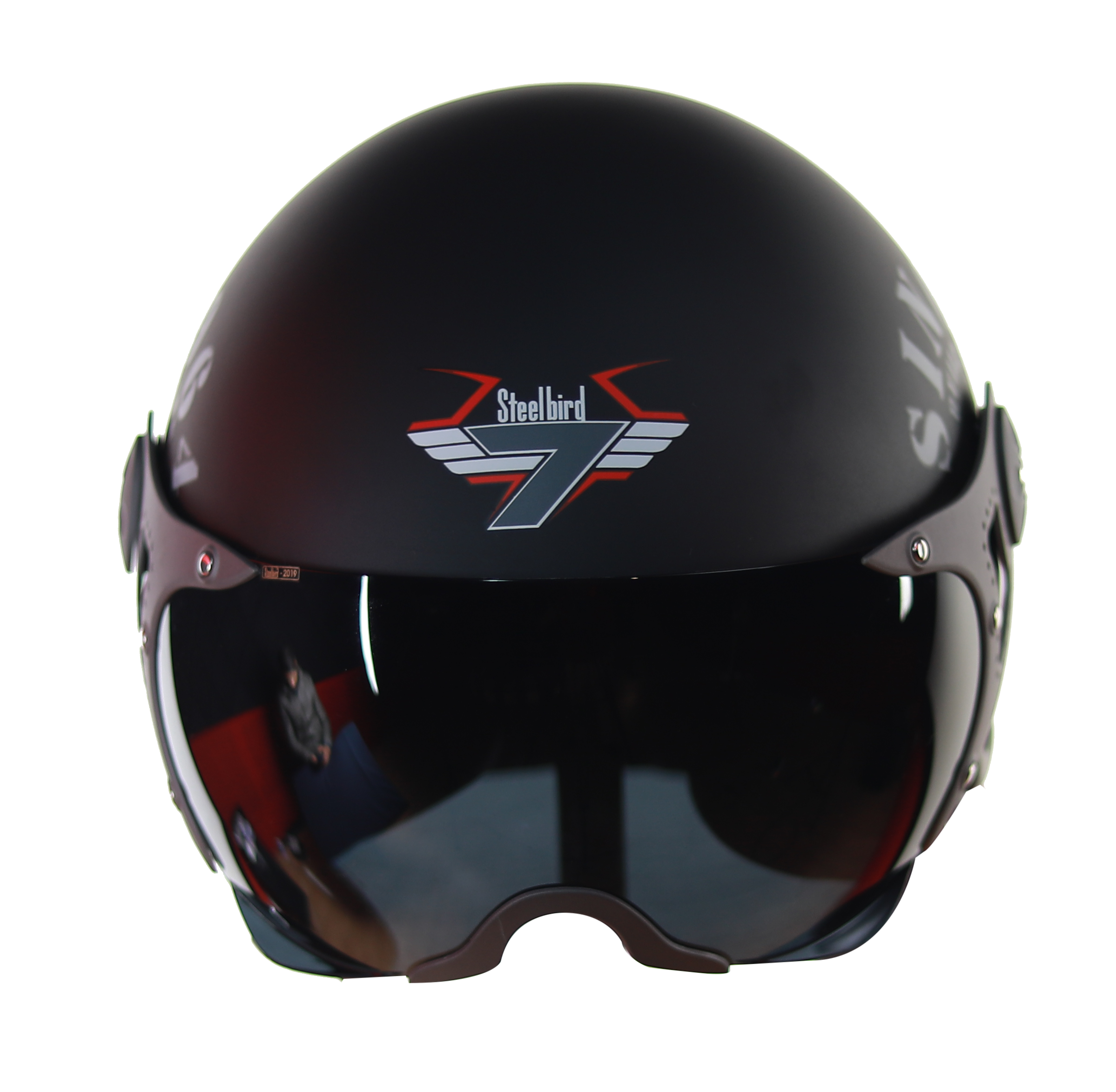 Steelbird SB-27 7Wings Tank Open Face Graphic Helmet (Matt Black Grey With Smoke Visor)